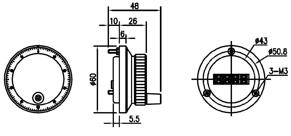Handlewheel Generator Pulse 60mm 100ppr Black Metal Jog Encoder YMA600-MB-100B-5L