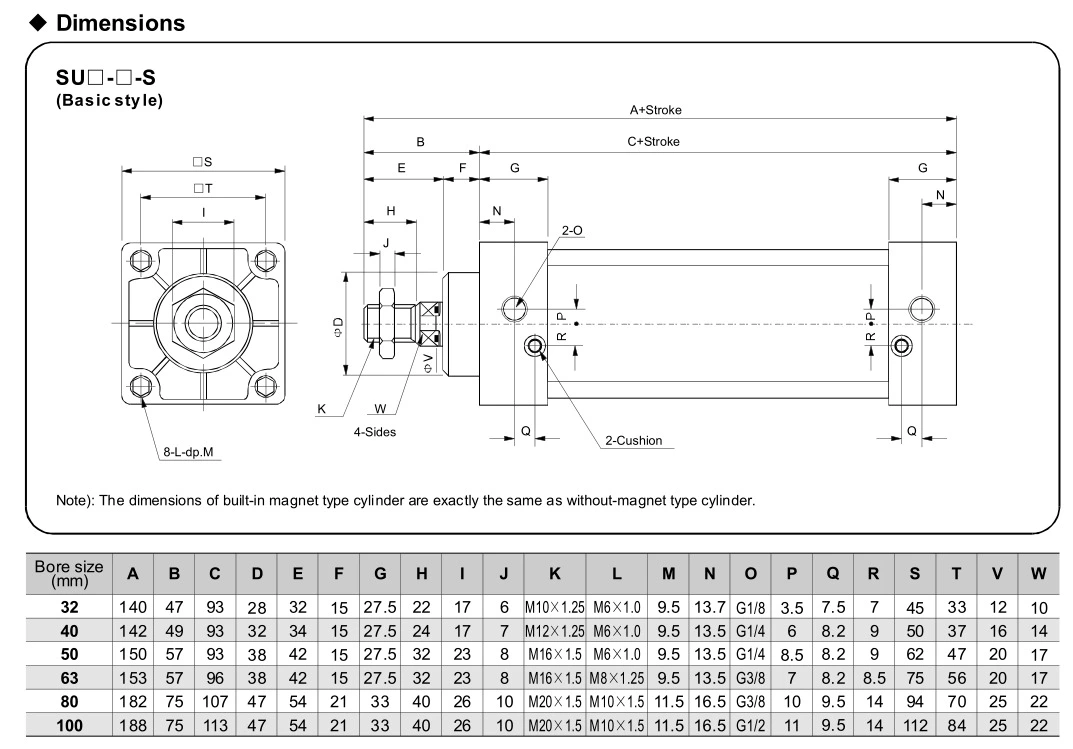 SU50*200-S Double Acting Pneumatic Cylinder