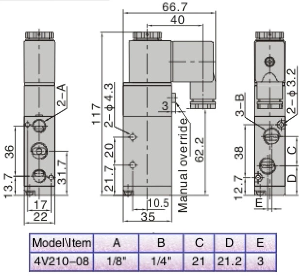 4v210-08 220VAC Single Control Plate Type Air Pneumatic Solenoid Valve