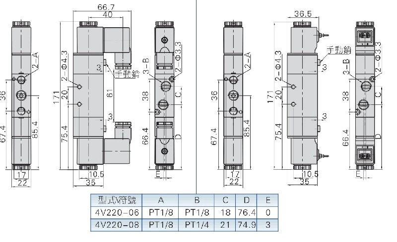 High Quality Pneumatic Double Solenoid Valve 4V220-08 24VDC