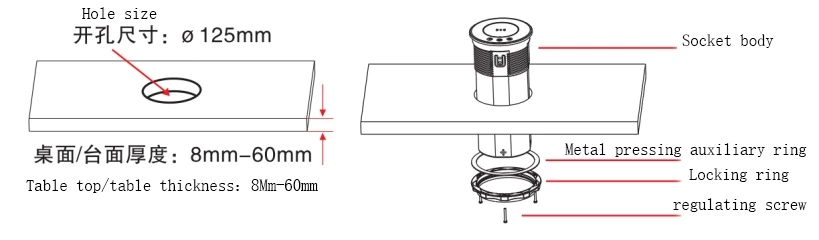 IL Plug Three-position high electric pop up socket with USB-C led light 15W wireless charging electric pop up socket