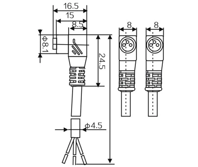 RK01-2-2-4|RK01-2-3-4 M8 right angle sensor connector