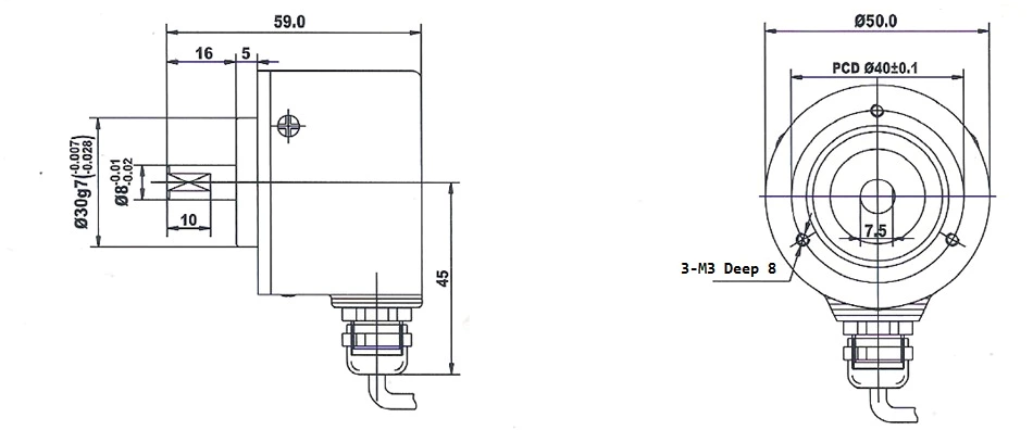 ISC5008 Outer diameter 50mm Solid Shaft Incremental Rotary Encoder