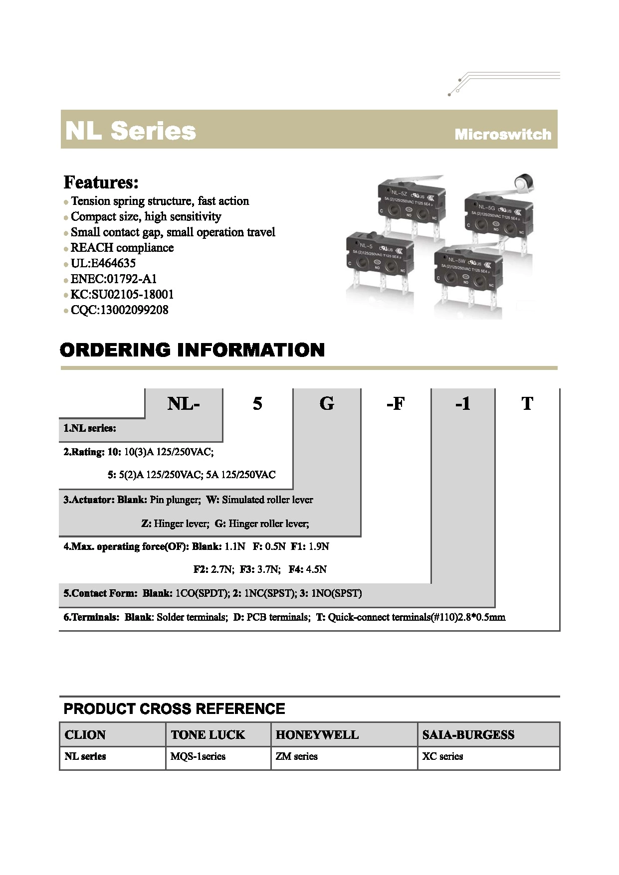 Microswitch NL Series NL-5