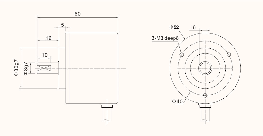 MS5206G Outer diameter 52mm Solid Shaft Incremental Optical Rotary Encoder