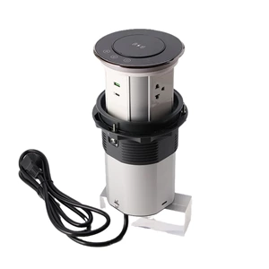 AU Plug Three-position high level WIFI smart Motorized kitchen worktop pop up socket with USB-C led light 15W wireless charging
