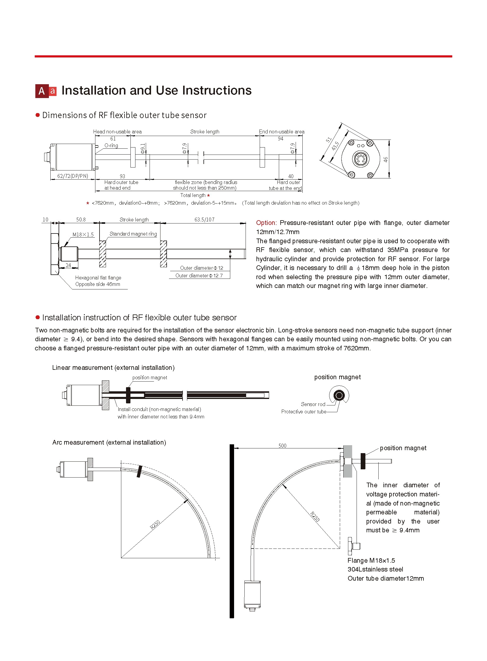 RF Flexible Outer Tube Displacement Sensor SSI Output