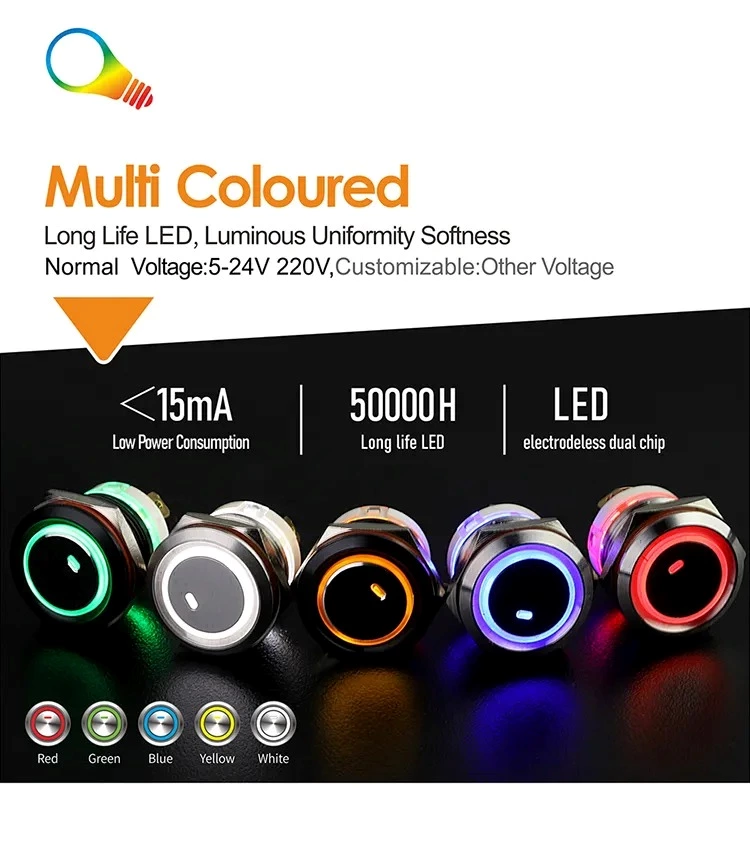 22mm MAX Current 16A Metal Push Button Switch Waterproof IP65 Momentary 24V with RED LED Light