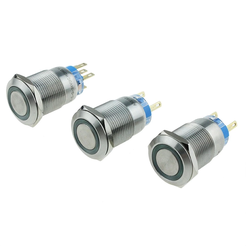 19mm Flat Button Ring Illuminate Latching 5v Led Waterproof IP67 Metal Switch