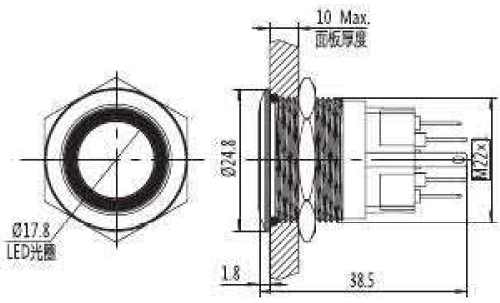 ABS22 IP67 22mm Stainless Steel Maintain Waterproof Ring Led Illuminated Metal Push Button Switch