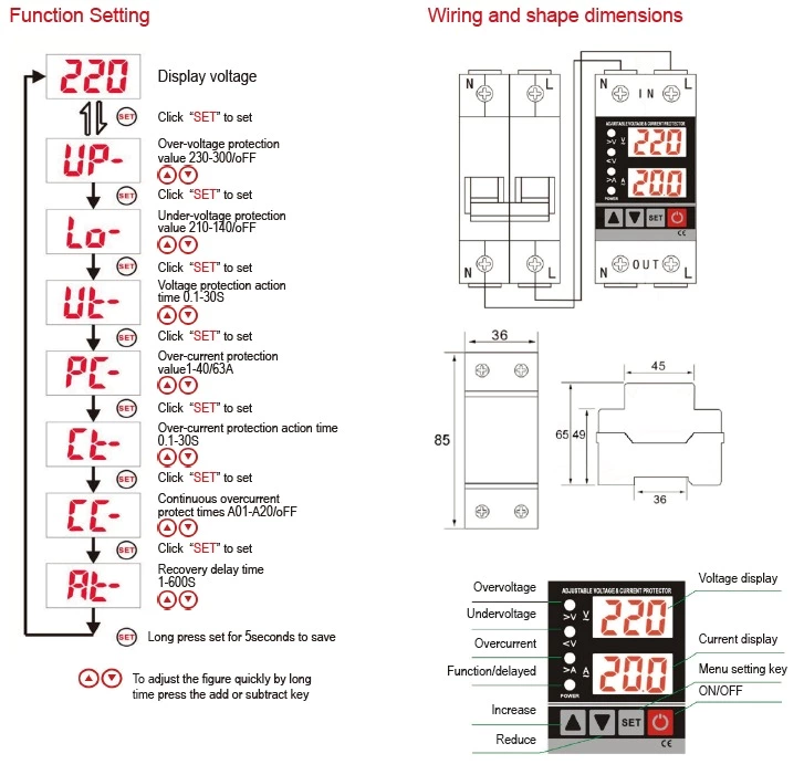 NP3-VA OVERVOLTAGE AND UNDERVOLTAGE PROTECTOR 40/63A 80~400VAC
