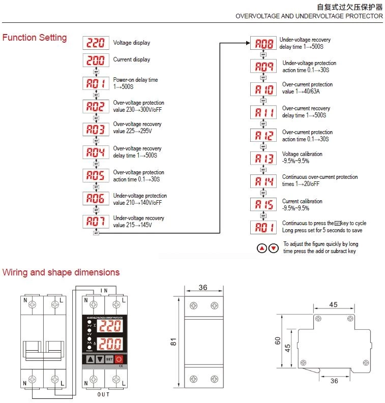 NP2-VA OVERVOLTAGE AND UNDERVOLTAGE PROTECTOR 40/63A 80~400VAC