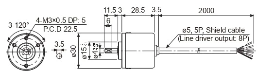 E30S4-1024-3-T-24 1024ppr Totem Pole Output Miniature Shaft Type Rotary Encoder