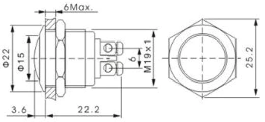 JS19B-10S Half Ball Metal Switch 19mm Stainless Steel Push Button