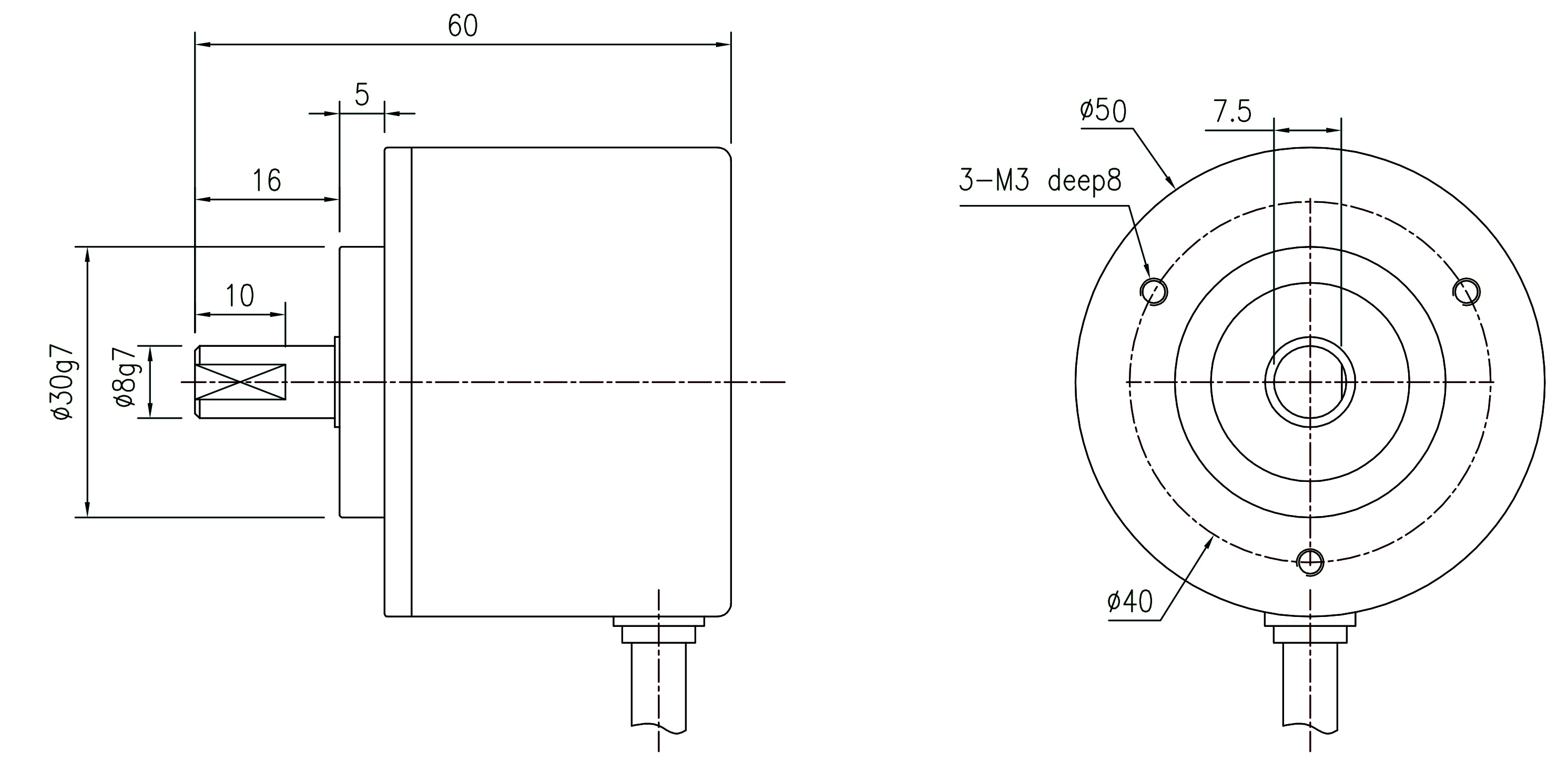 50mm Line Drive Optical Shaft Incremental Rotary Encoder