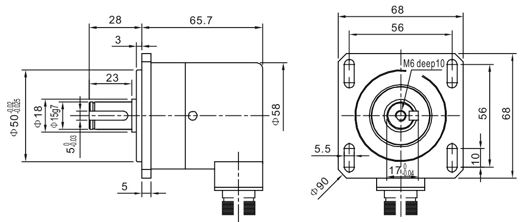 68mm Square Flange Incremental Optical Rotary Encoder ISL5808-102G-1000B-5-30K