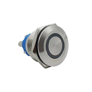 JS22F-11EW12VS screw 22mm flat head momentary push button switch DC12V metal push button with white ring lamp push switch