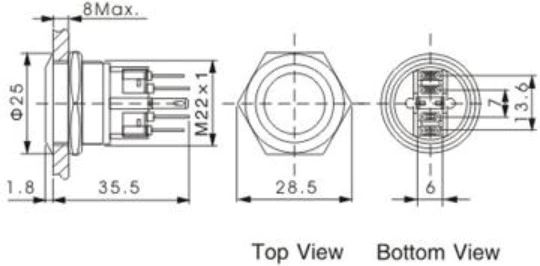 JS22F-11EW12VS screw 22mm flat head momentary push button switch DC12V metal push button with white ring lamp push switch