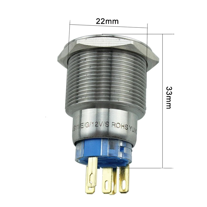 22mm Green LED Waterproof Stainless Steel Metal Push Button