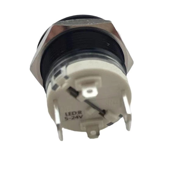 19mm MAX 16A 1NO IP65 Red Ring Light Black Self-locking Metal Push Button Switch