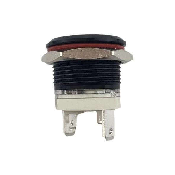 19mm MAX 16A 1NO IP65 Red Ring Light Black Self-locking Metal Push Button Switch