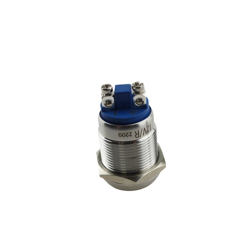 19mm Waterproof Metal Buzzer Alarm Flashing LED Red Glow Intermittent Active Sound Light DC12V Stainless Steel Black IP65