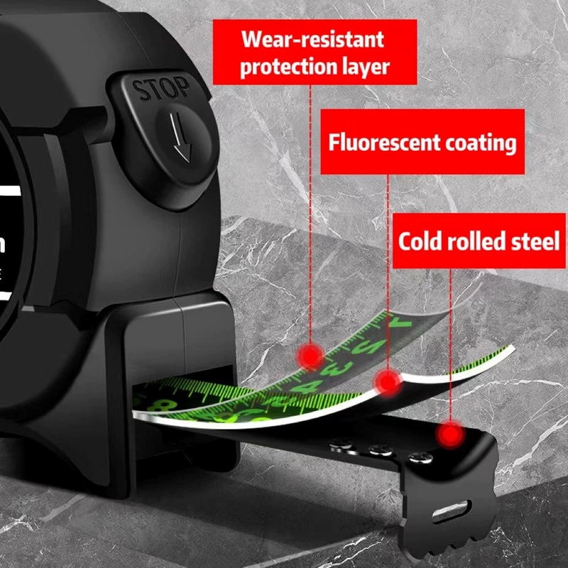 Self-locking Fluorescent High-precision Black Steel Tape Ruler Thickened Cut-resistant Wear-resistant Measuring Tools