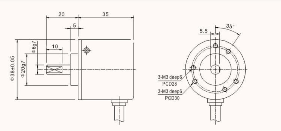 WISC3806 6mm Waterproof Automatic Control Solid Shaft Incremental Rotary Encoder